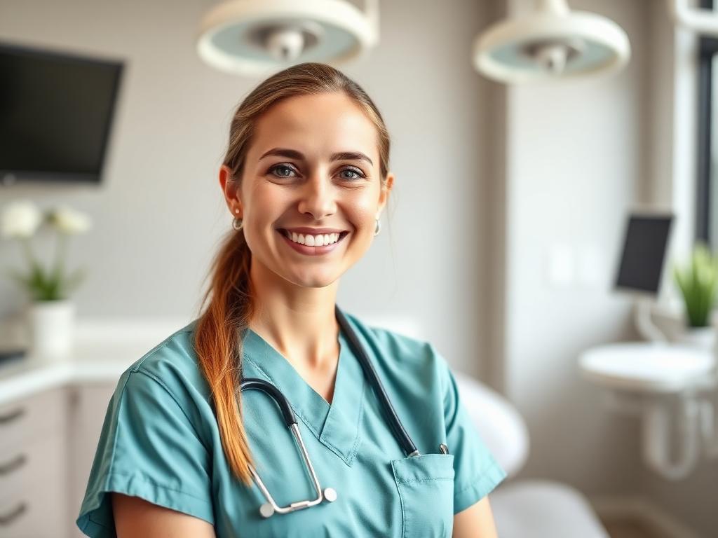 Private practice dentist smiling in a modern clinic